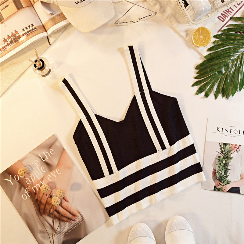 Women's Style Tube Top Contrast Color Striped Backless All-matching Tank Top