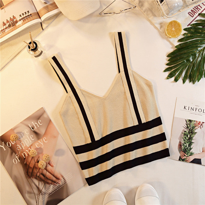 Women's Style Tube Top Contrast Color Striped Backless All-matching Tank Top
