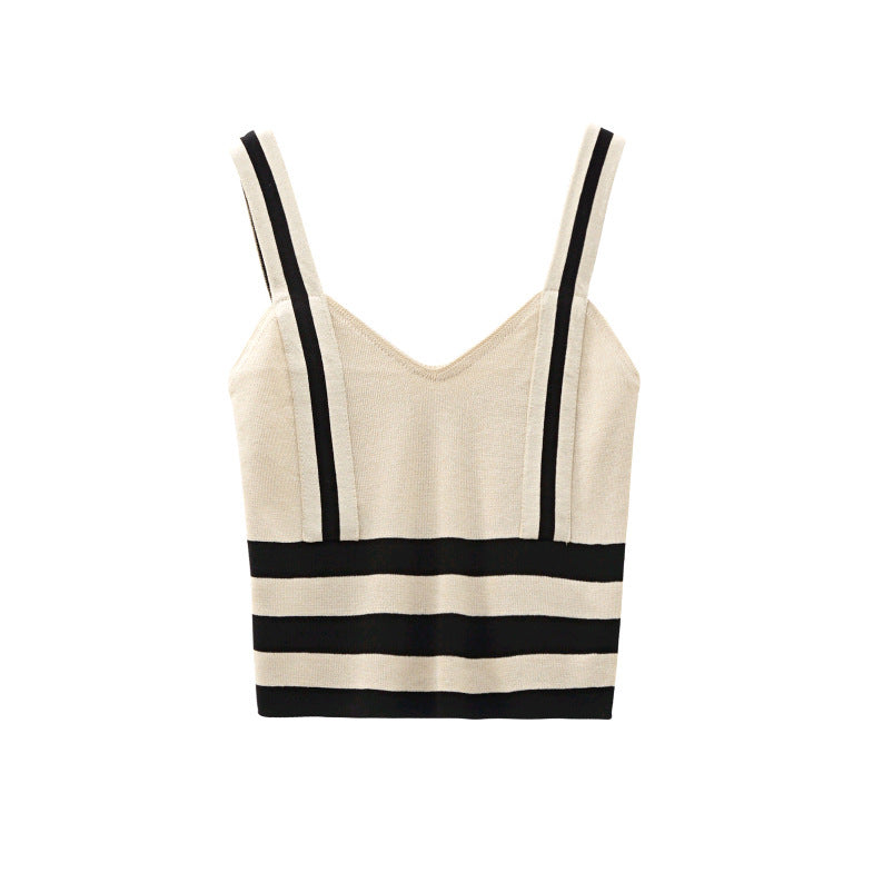 Women's Style Tube Top Contrast Color Striped Backless All-matching Tank Top