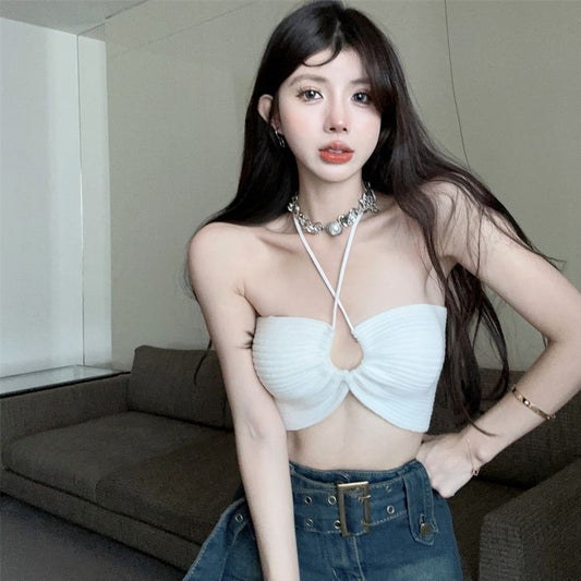 Halter Spaghetti Straps Vest Women's Short Inner Wear White Top